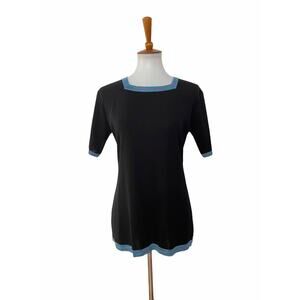 Exclusively Misook Womens Short Sleeve Top Pullover Black Blue XS